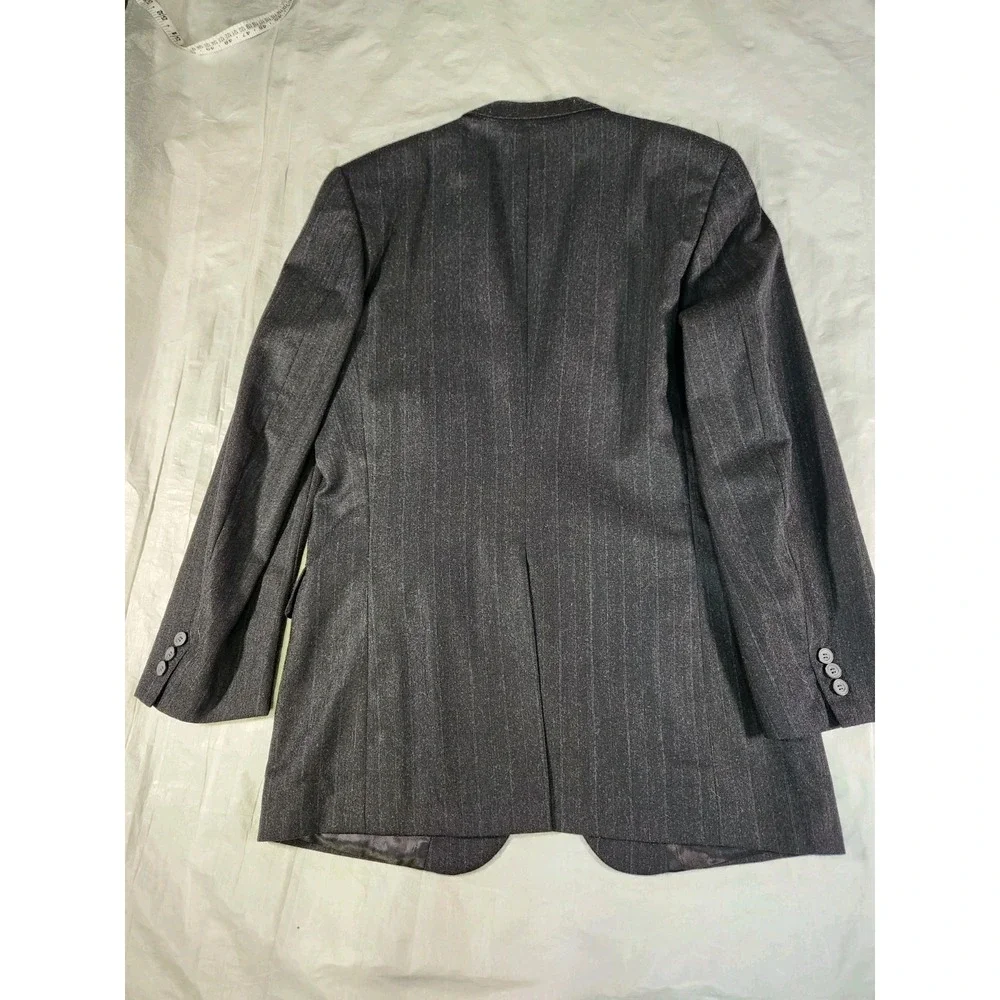 Saks Fifth Avenue Mens Wool Lined Pin Striped Blazer Gray 43L 5th Ave Jacket